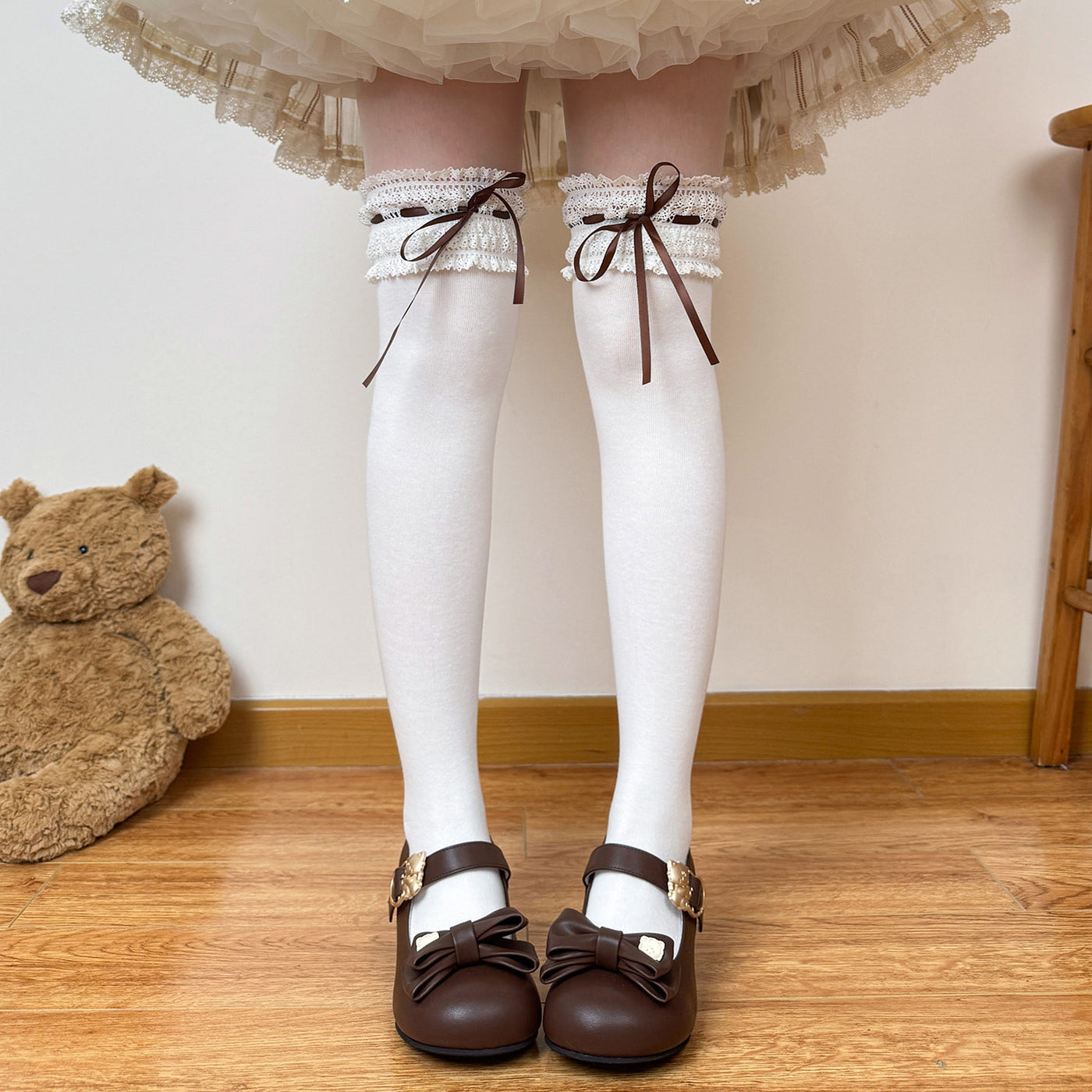 Creamy - Cream Ballet Over-the-Knee Socks - Over-the-knee Lolita