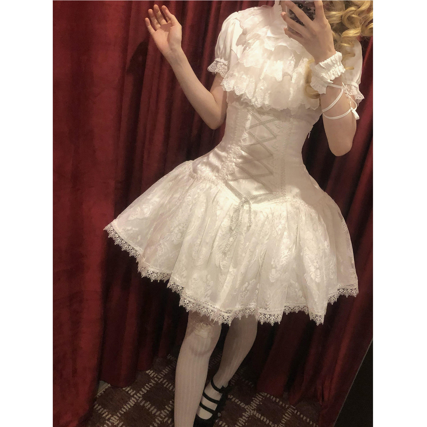 Creamy - White Lace - Blouse and Skirt Set