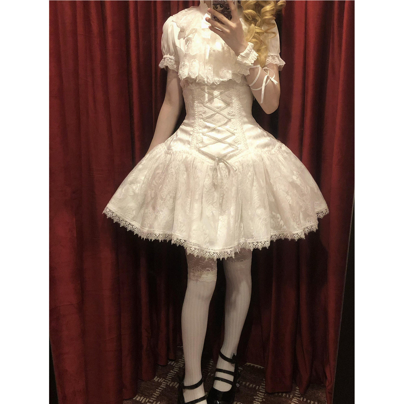 Creamy - White Lace - Blouse and Skirt Set