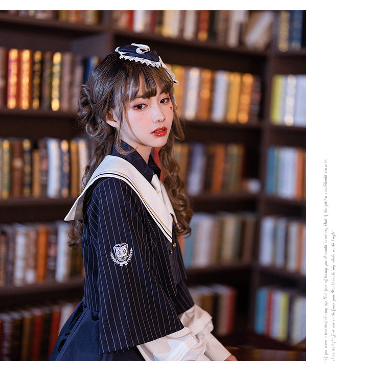Baozi Pig - Sailor Academy Lolita - Navy and white one-piece Lolita