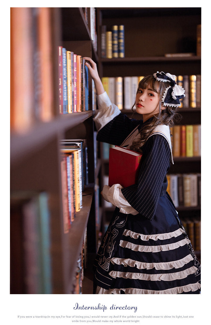 Baozi Pig - Sailor Academy Lolita - Navy and white one-piece Lolita