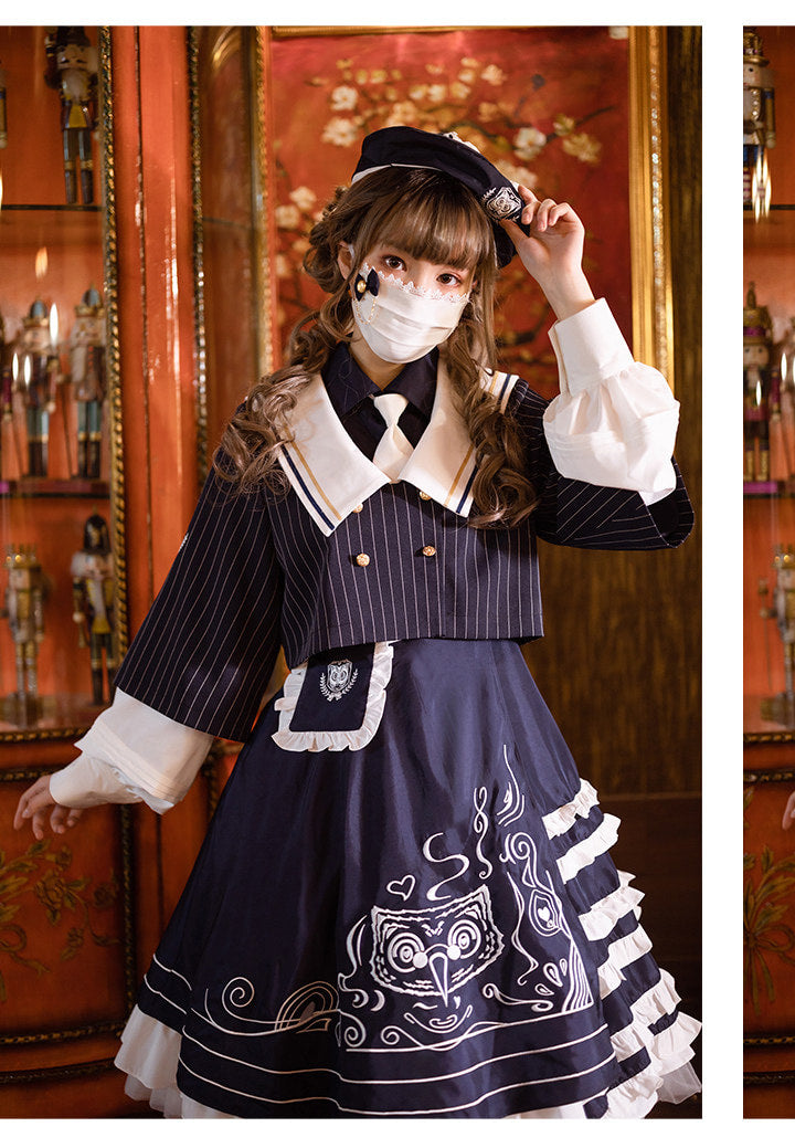 Baozi Pig - Sailor Academy Lolita - Navy and white one-piece Lolita