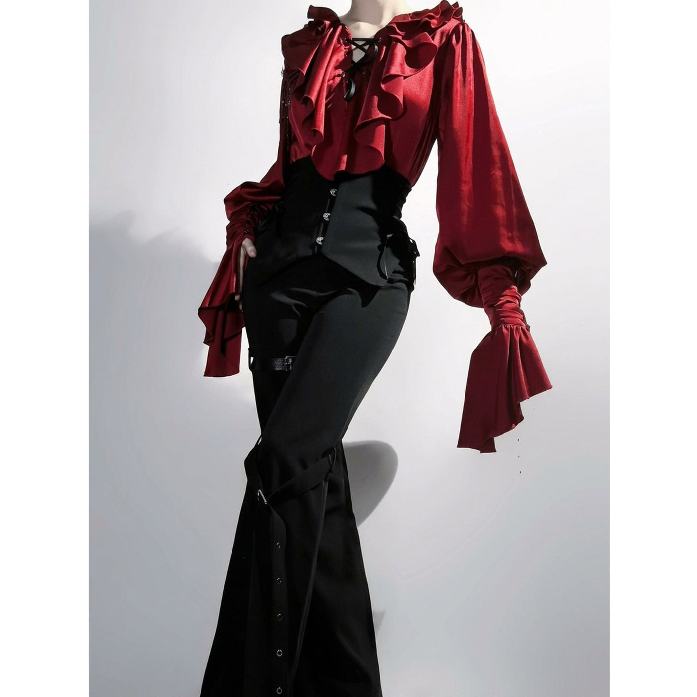 Creamy - Red Blouse and Black Trousers - Gothic Two-Piece