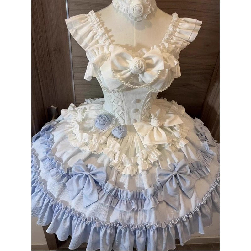 Formal lolita jumper skirt with tiered ruffled layers