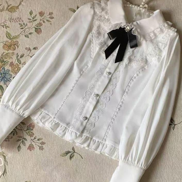 Sweetheart Dream Machine - Sweet Lolita Fitted Lace-Trim Blouse - Long-sleeve Lolita