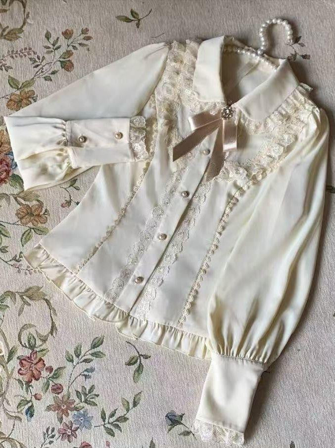 Sweetheart Dream Machine - Sweet Lolita Fitted Lace-Trim Blouse - Long-sleeve Lolita