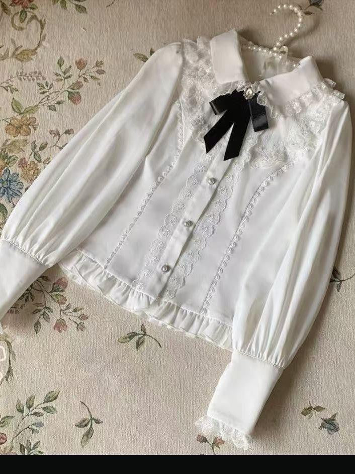 Sweetheart Dream Machine - Sweet Lolita Fitted Lace-Trim Blouse - Long-sleeve Lolita