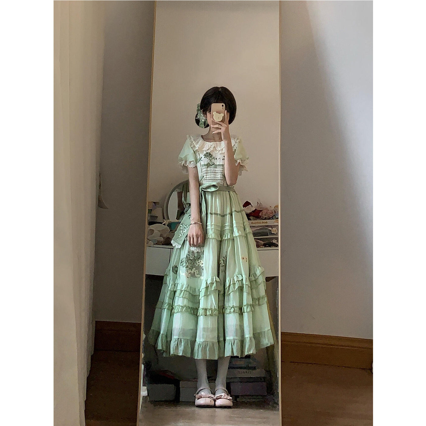 Creamy - Green Grape Embroidered Tiered OP Dress - Sweet Lolita