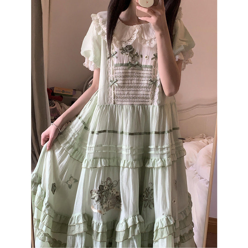 Creamy - Green Grape Embroidered Tiered OP Dress - Sweet Lolita