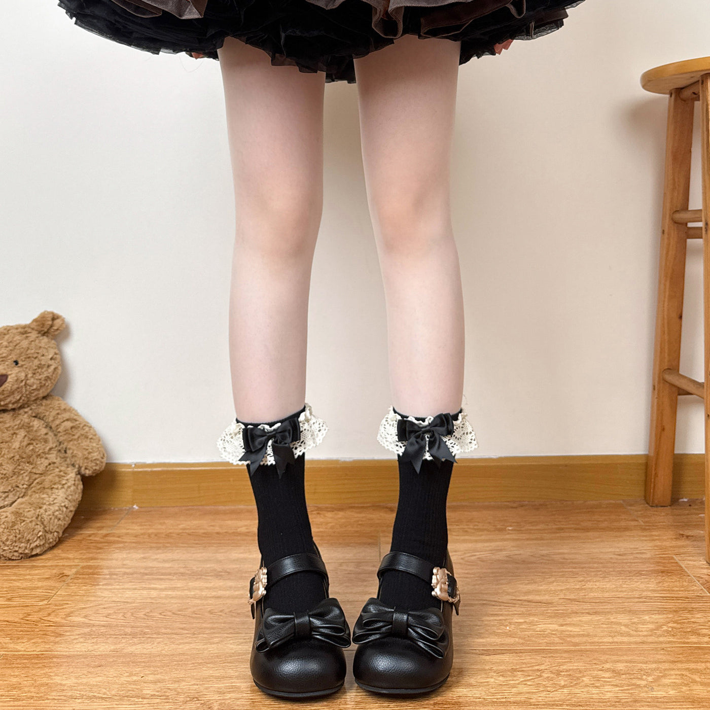 candycoco - Double bow mid-calf socks for Sweet Lolita - Socks
