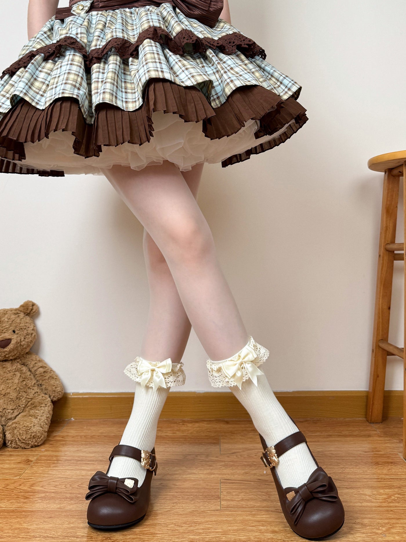 candycoco - Double bow mid-calf socks for Sweet Lolita - Socks