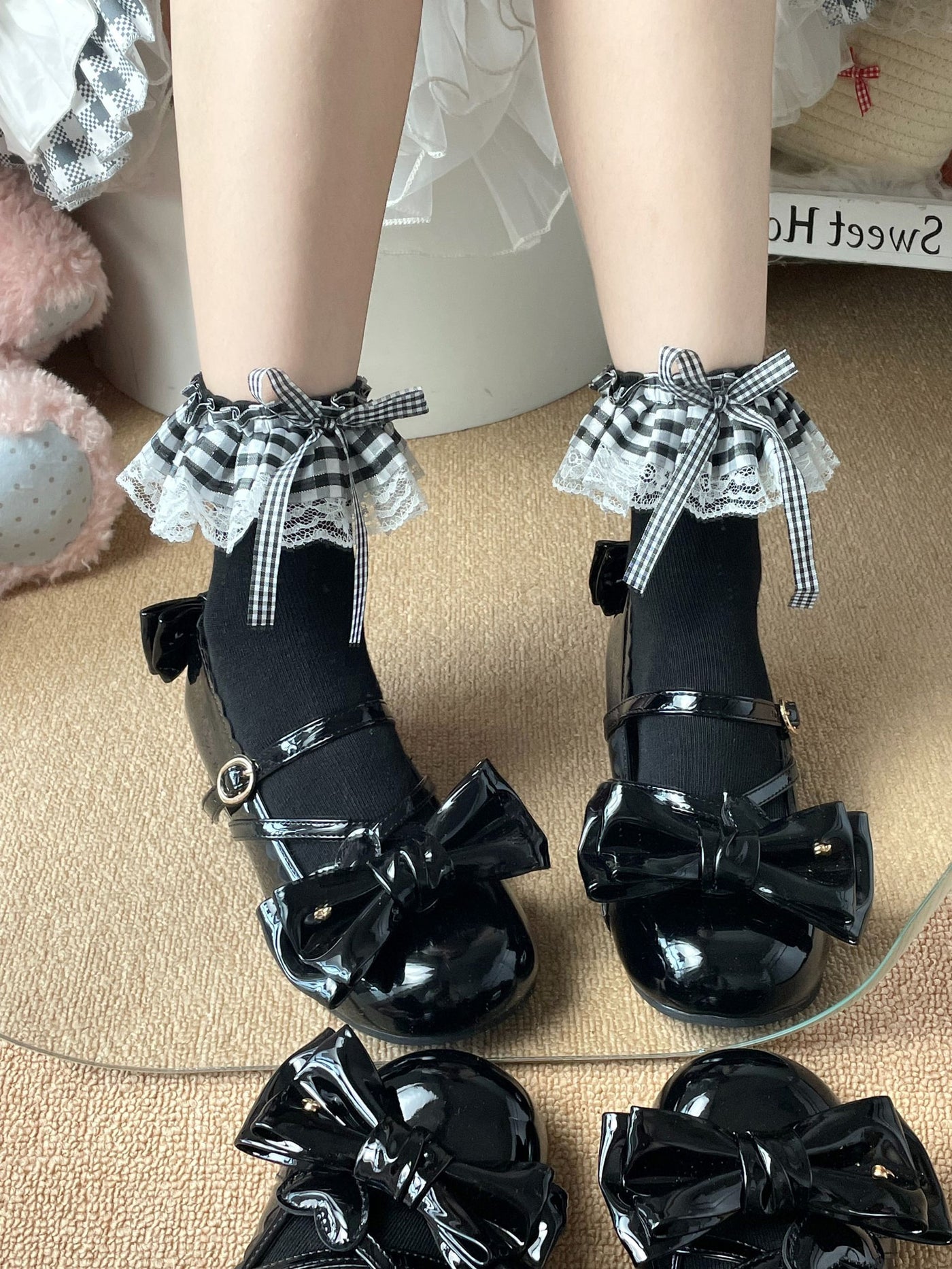 Fantasy Doll - Gingham Lace - Mid-Calf Socks