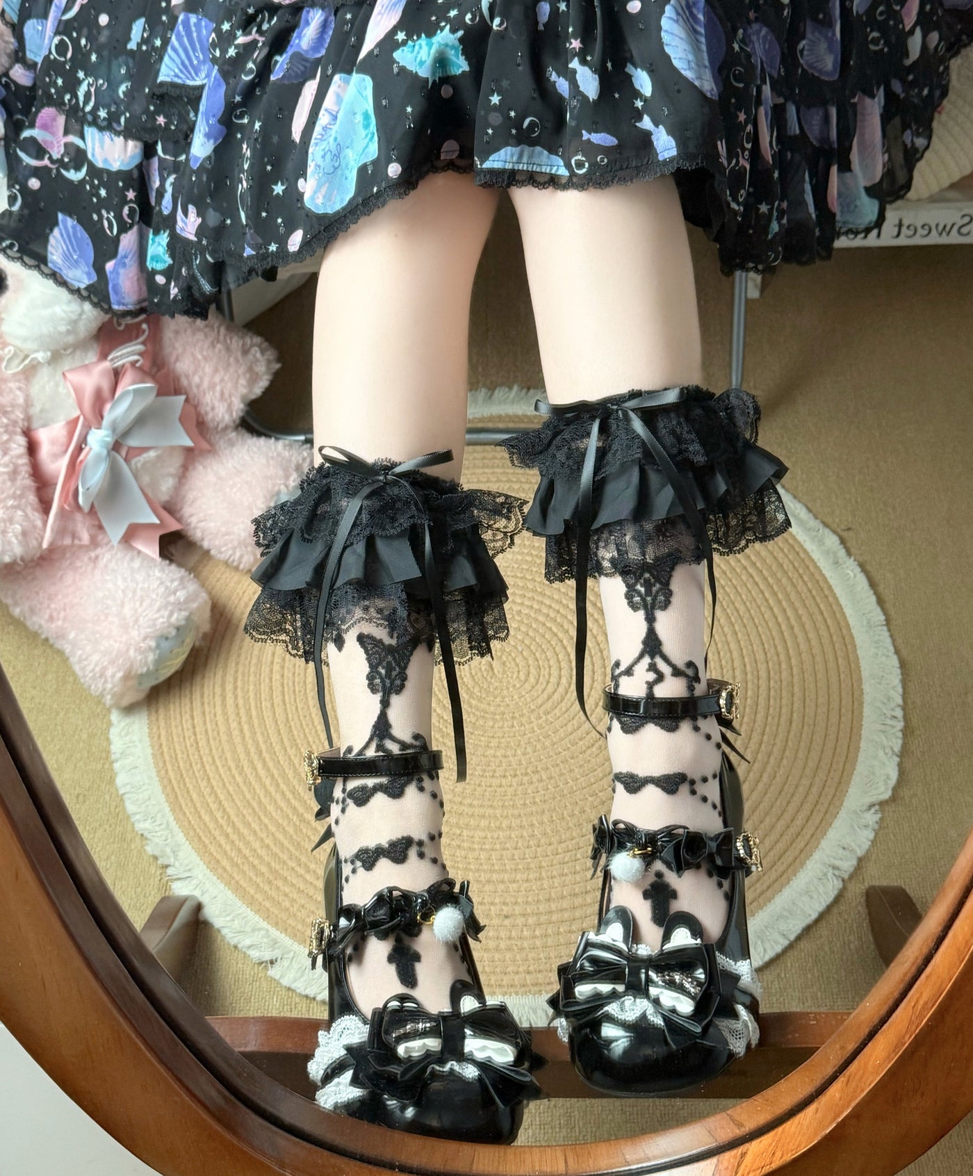 Fantasy Doll - Butterfly Prayer - Lace Cuff Mid-Calf Socks