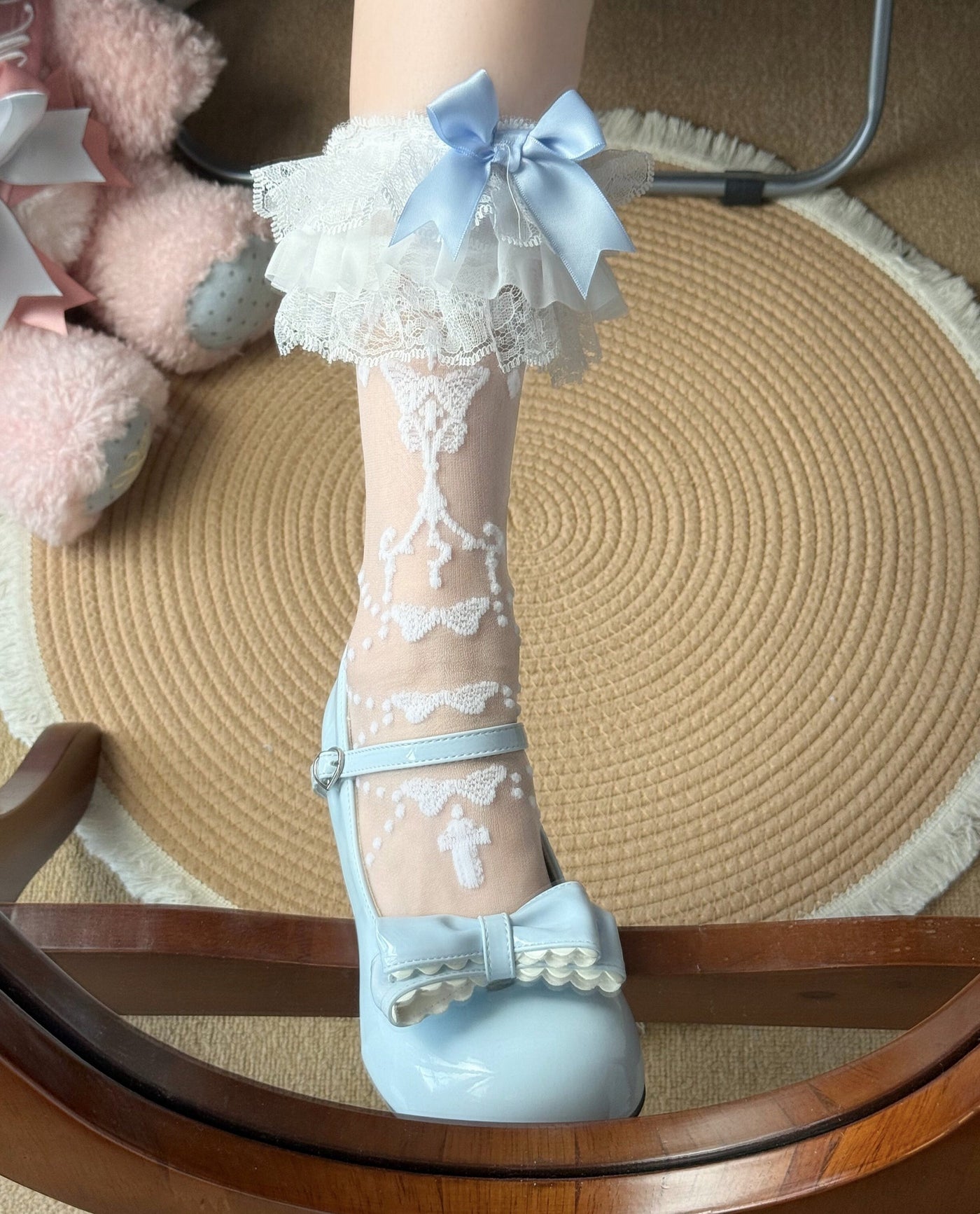 Fantasy Doll - Butterfly Prayer - Lace Cuff Mid-Calf Socks