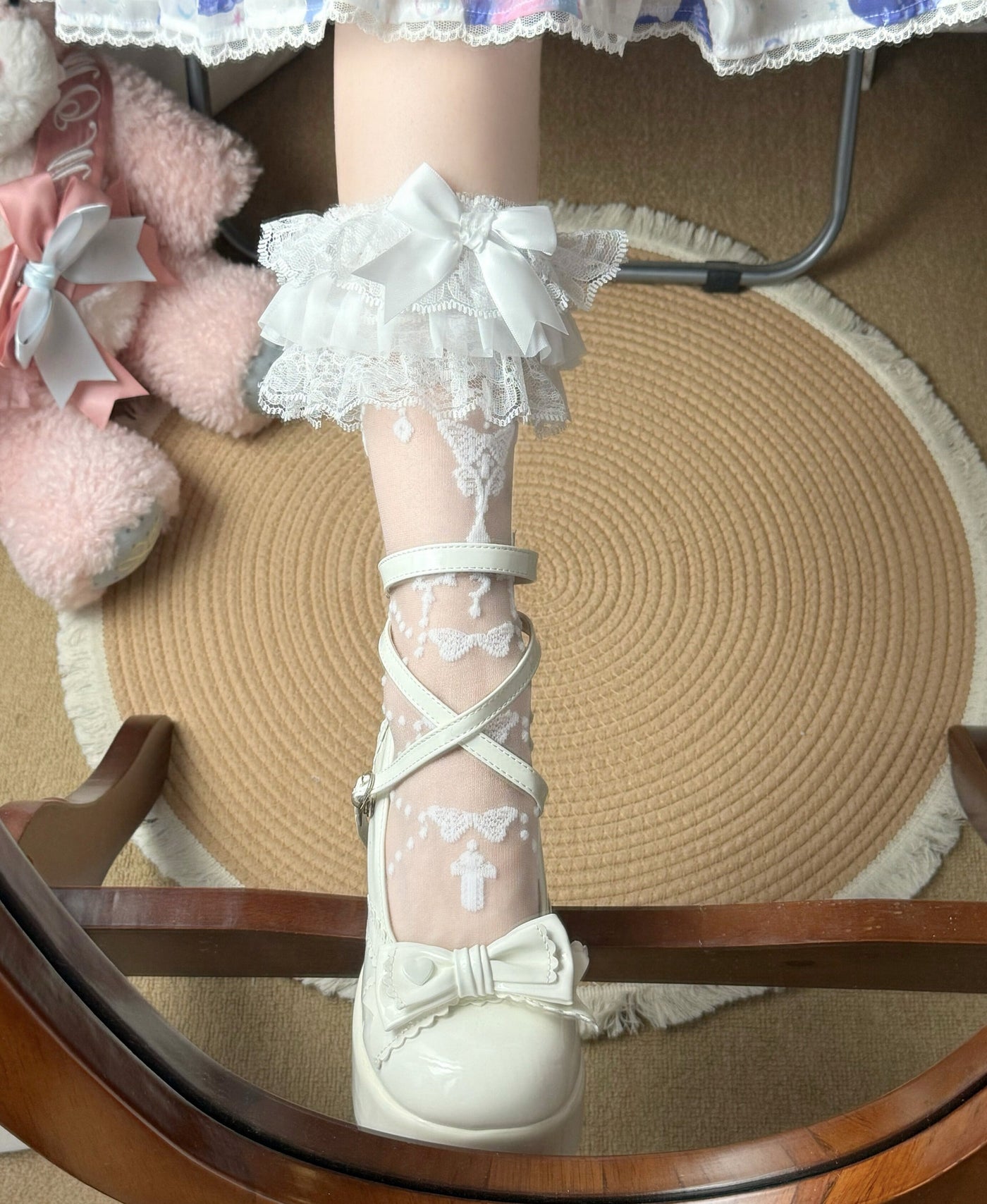 Fantasy Doll - Butterfly Prayer - Lace Cuff Mid-Calf Socks