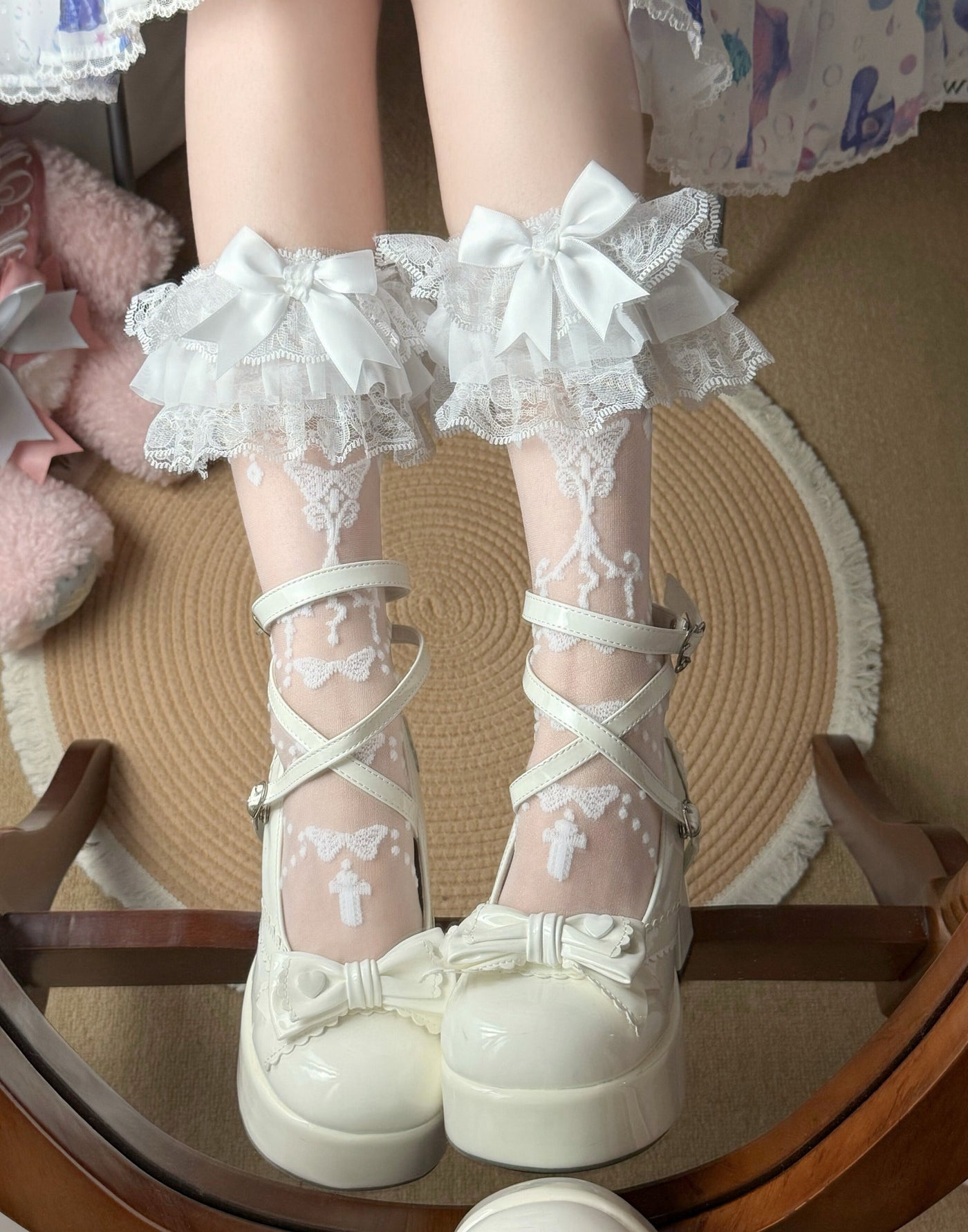 Fantasy Doll - Butterfly Prayer - Lace Cuff Mid-Calf Socks