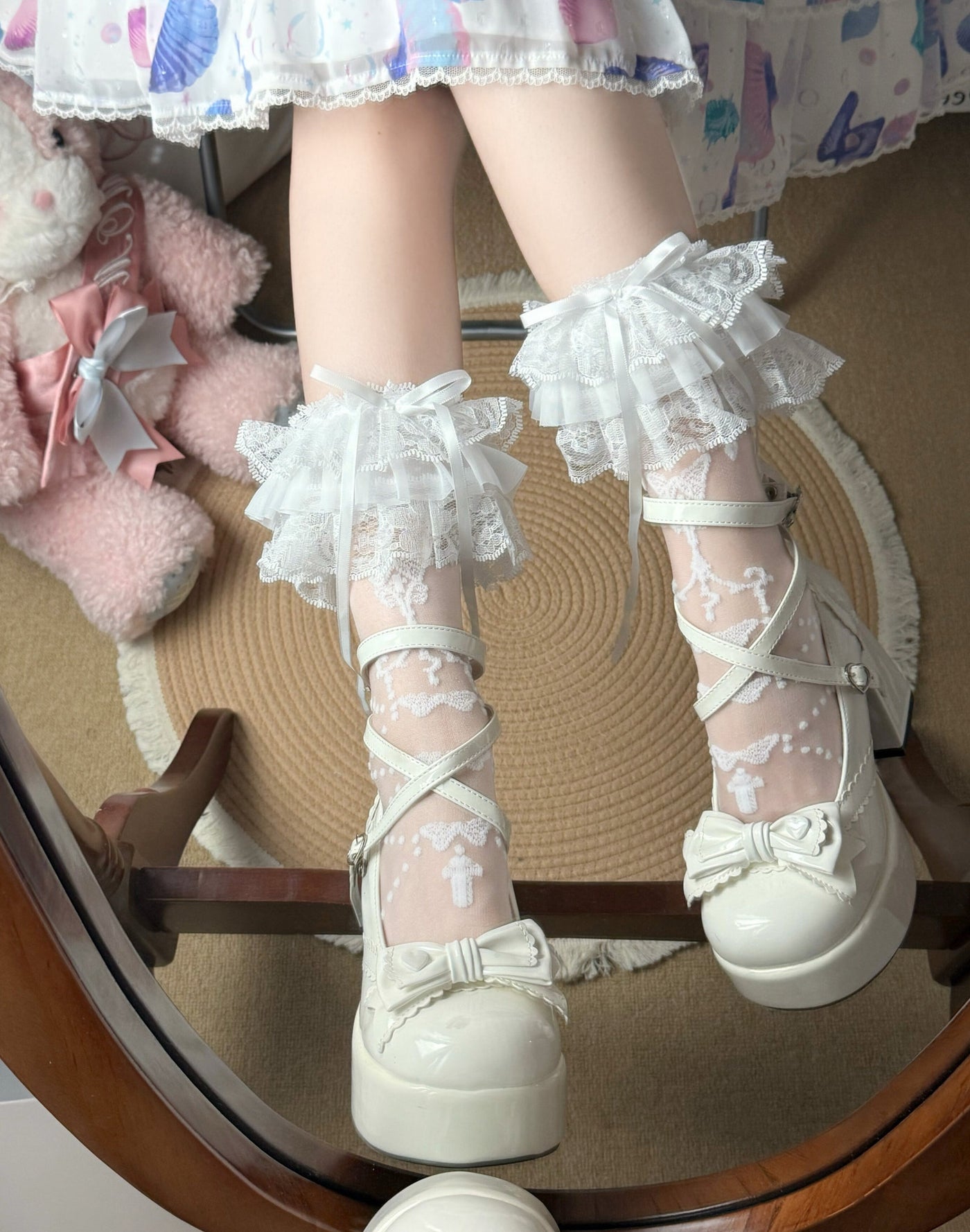 Fantasy Doll - Butterfly Prayer - Lace Cuff Mid-Calf Socks