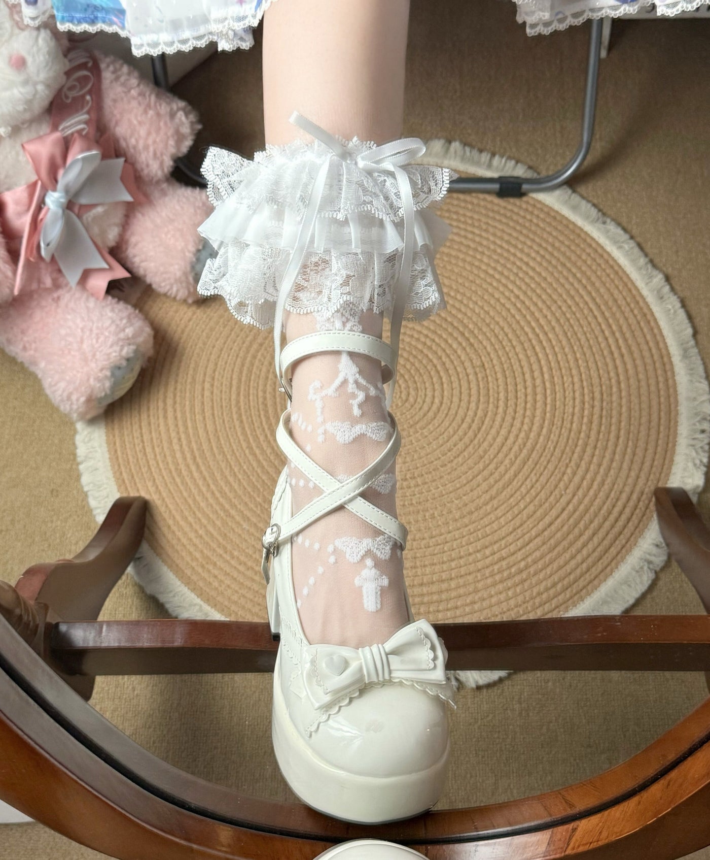 Fantasy Doll - Butterfly Prayer - Lace Cuff Mid-Calf Socks