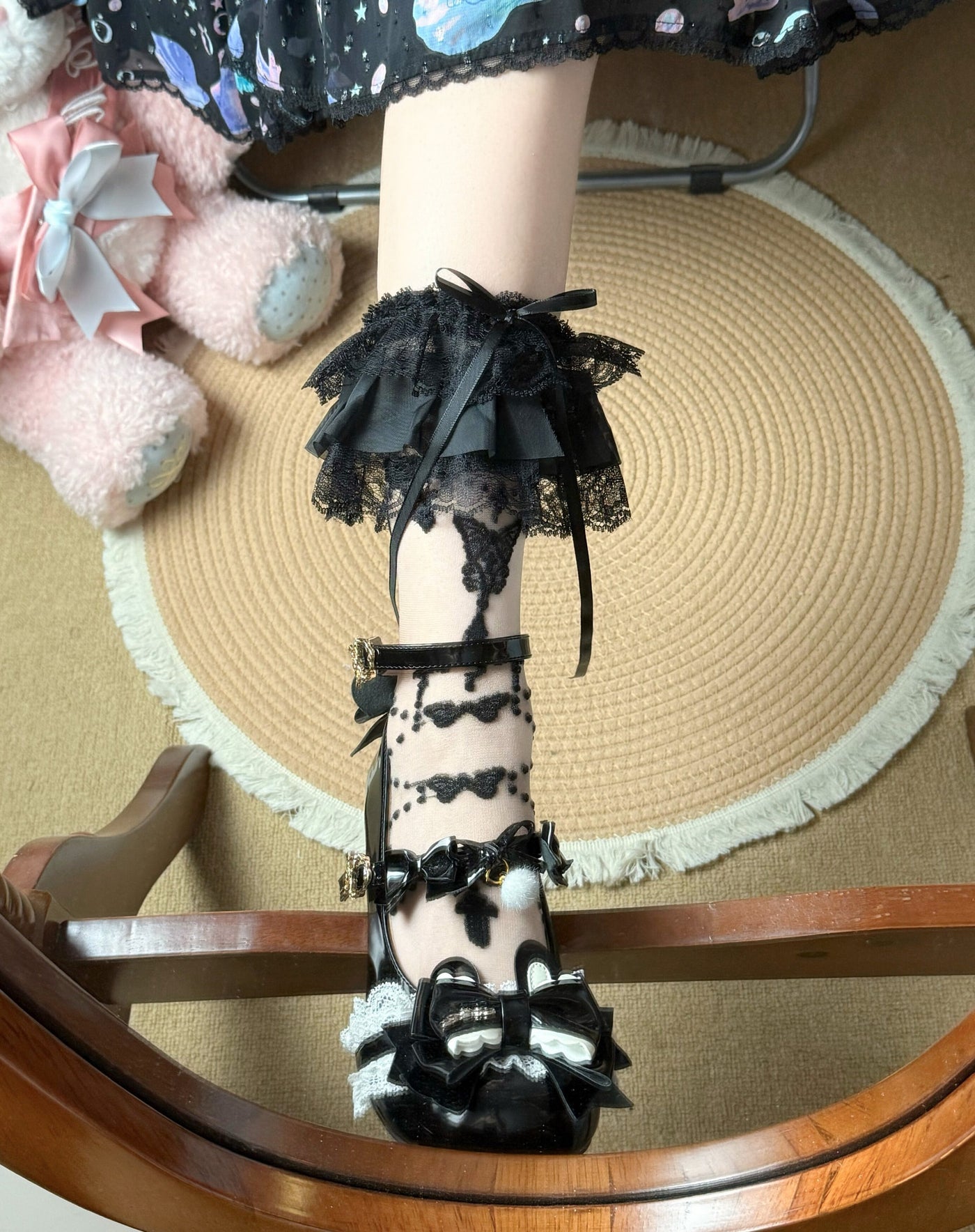 Fantasy Doll - Butterfly Prayer - Lace Cuff Mid-Calf Socks