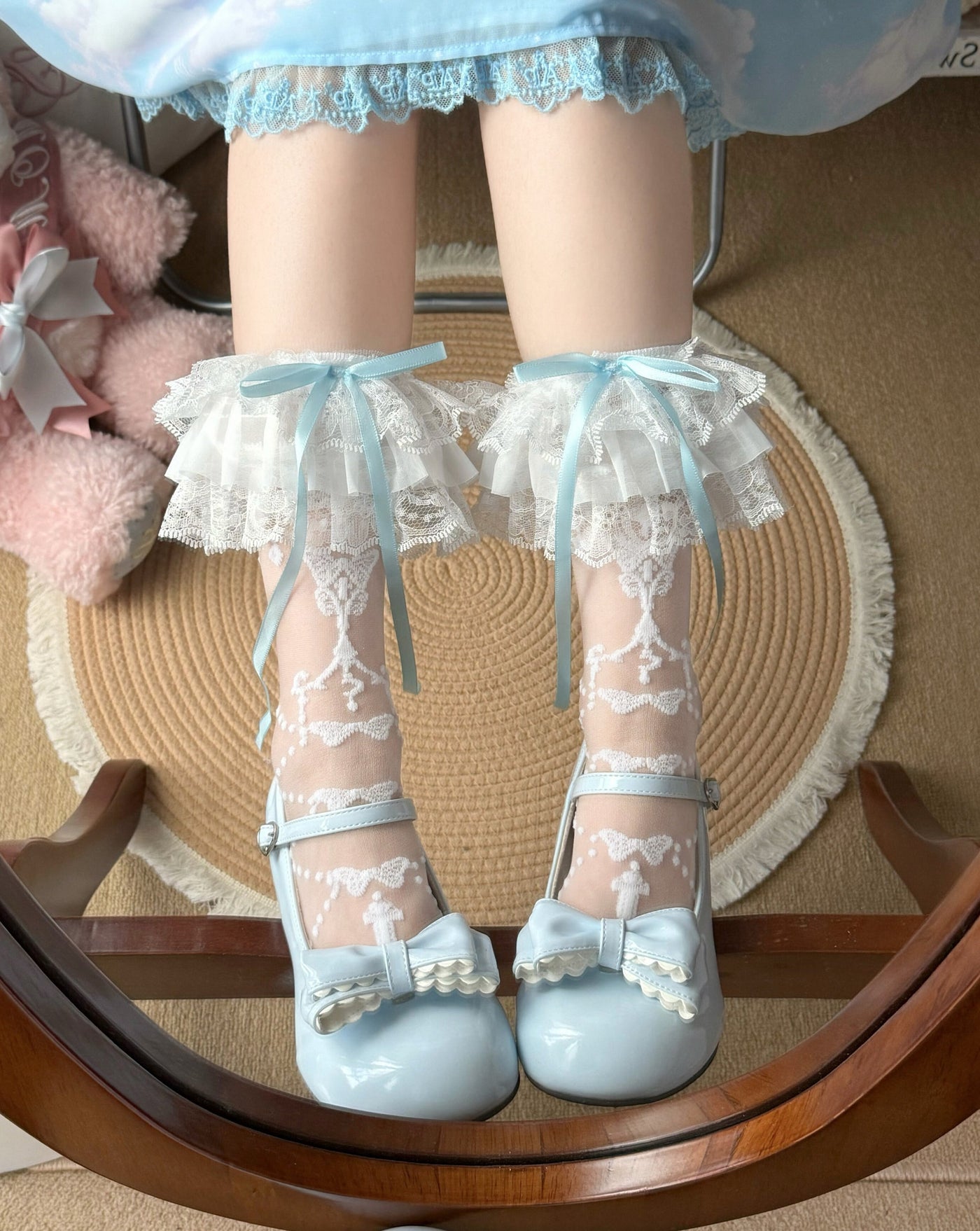 Fantasy Doll - Butterfly Prayer - Lace Cuff Mid-Calf Socks