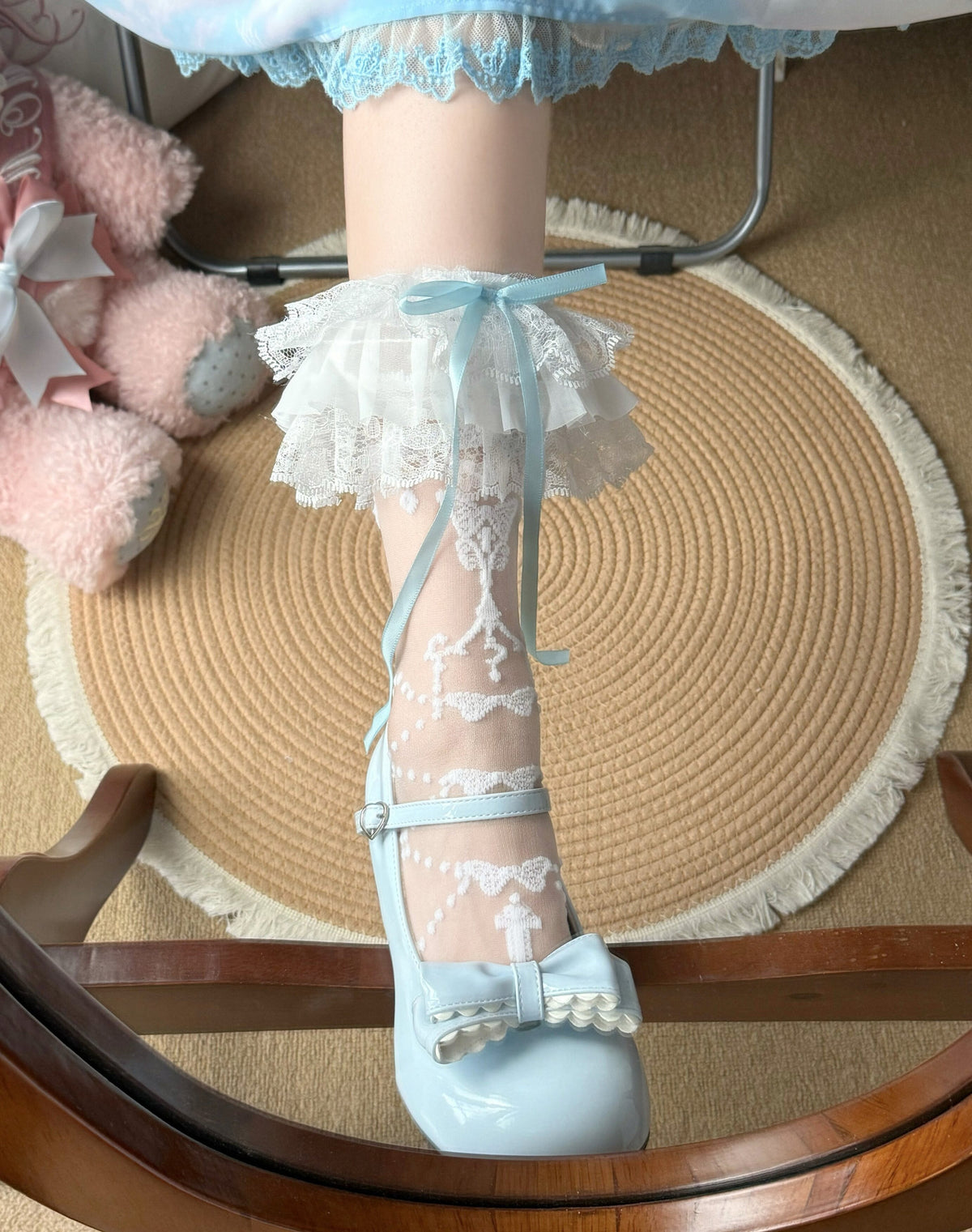 Fantasy Doll - Butterfly Prayer - Lace Cuff Mid-Calf Socks