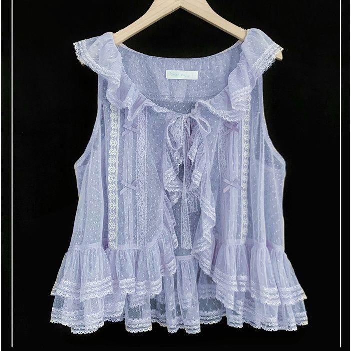 Purple sweet lolita lace vest, semi-sheer dotted mesh detail