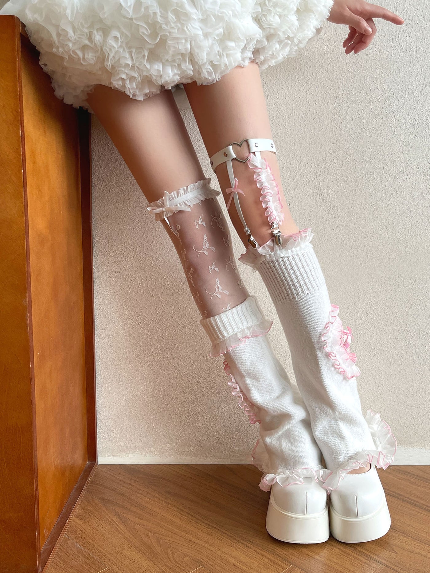 Sock Noble - Flared Lace Sock Covers - With Garter Accents