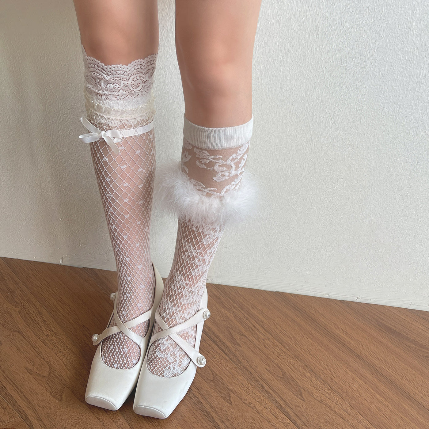 Sock Noble - Sheer Lace Trim Mid-Calf Socks - Mid-calf Lolita
