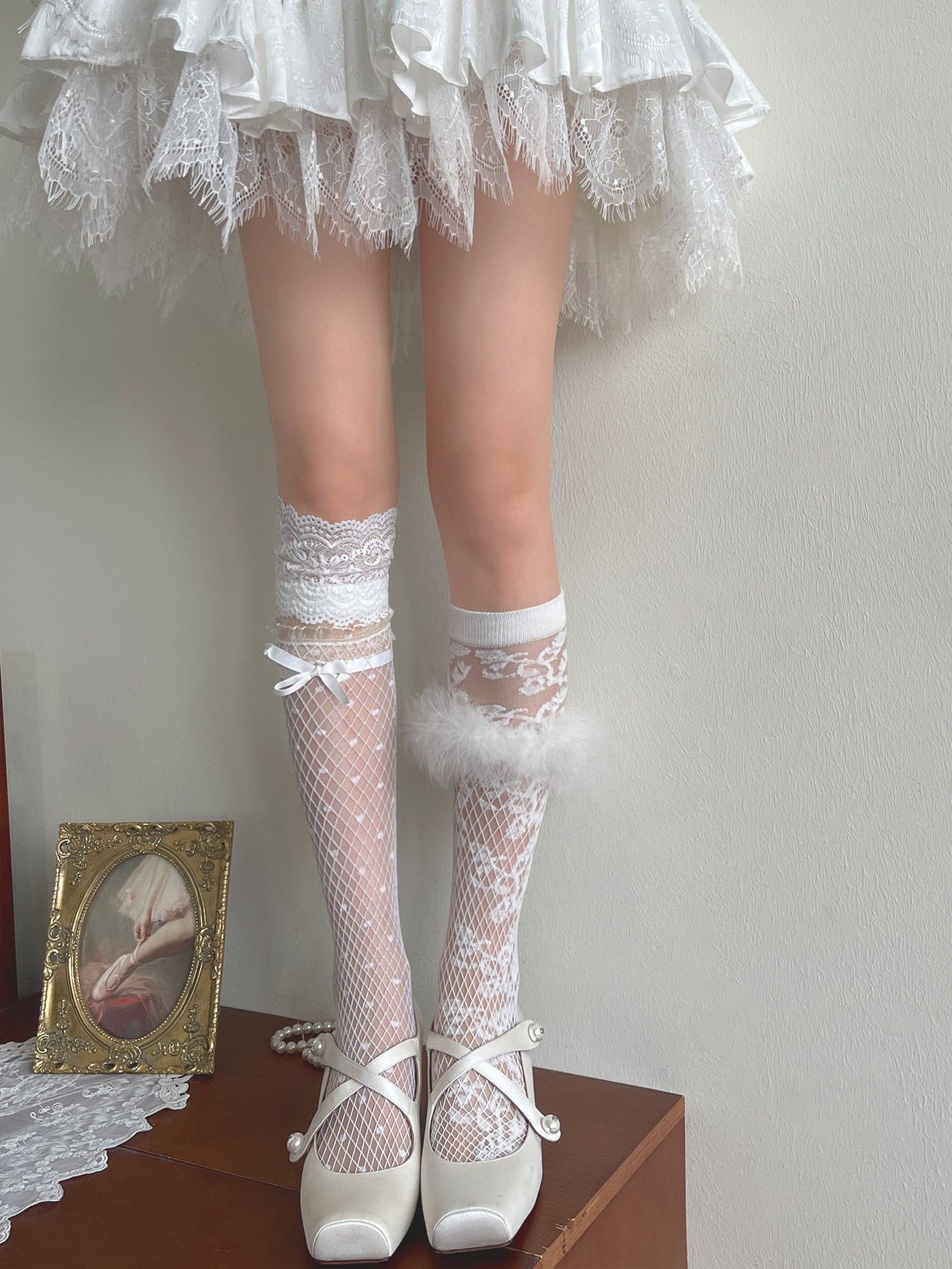 Sock Noble - Sheer Lace Trim Mid-Calf Socks - Mid-calf Lolita