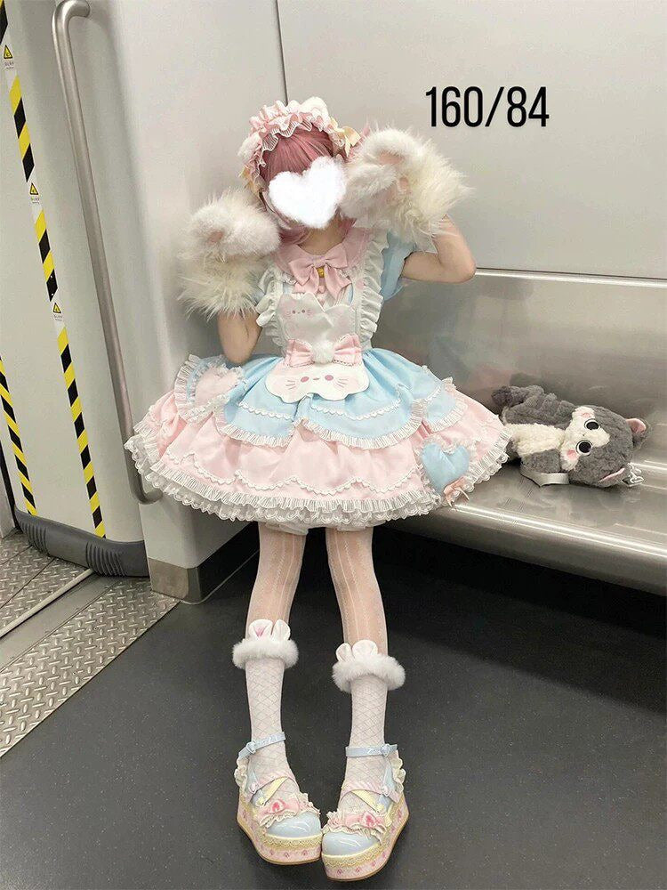 Sweet Tea Girl - Sweet Tea Girl - Sweet Lolita Cat-Themed Short Sleeve OP Dress