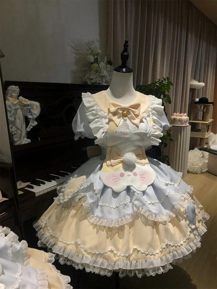 Sweet Tea Girl - Sweet Tea Girl - Sweet Lolita Cat-Themed Short Sleeve OP Dress