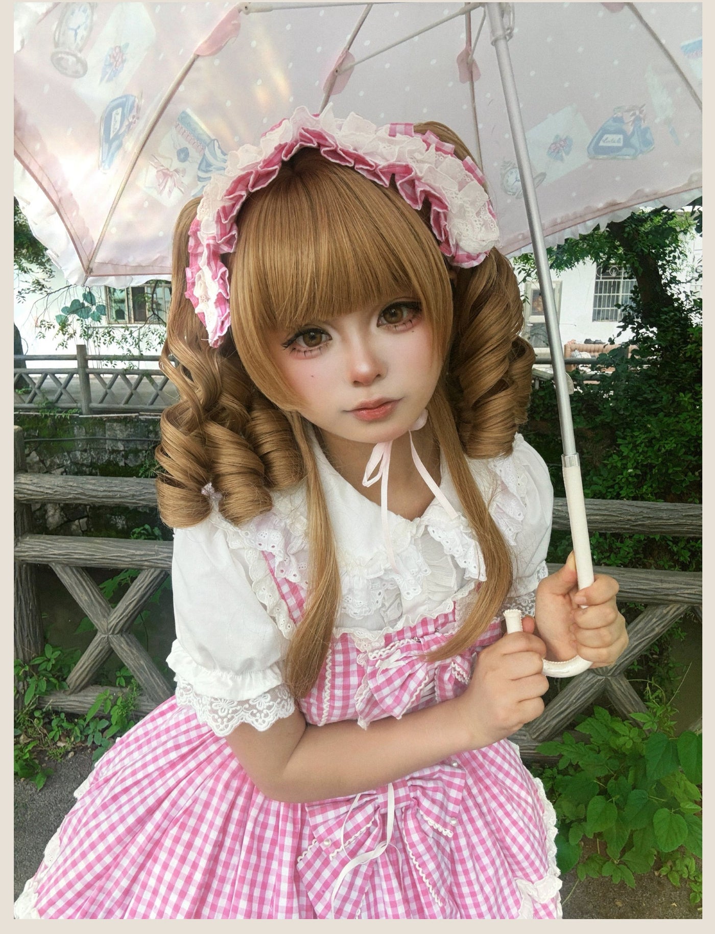 Tata Long Ear - Gingham Baileys - Pink gingham check sweet lolita JSK