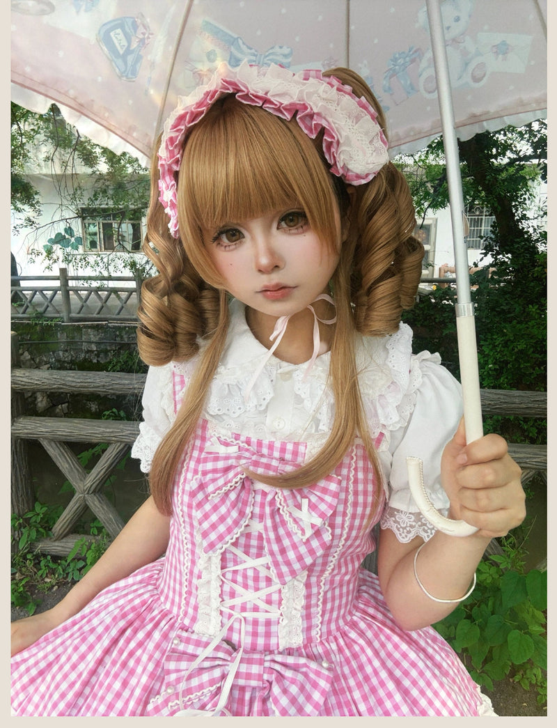 Tata Long Ear - Gingham Baileys - Pink gingham check sweet lolita JSK