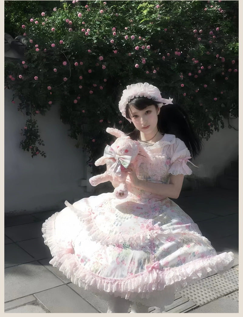 Tata Long Ear - 2025 Spring Vintage Floral Lolita - Tiered sweetheart