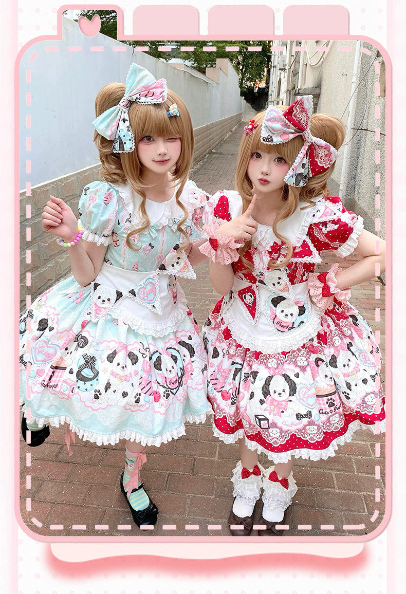 Yanran - Sweet Puppy Print Lolita OP - One-piece Sweet Lolita dress