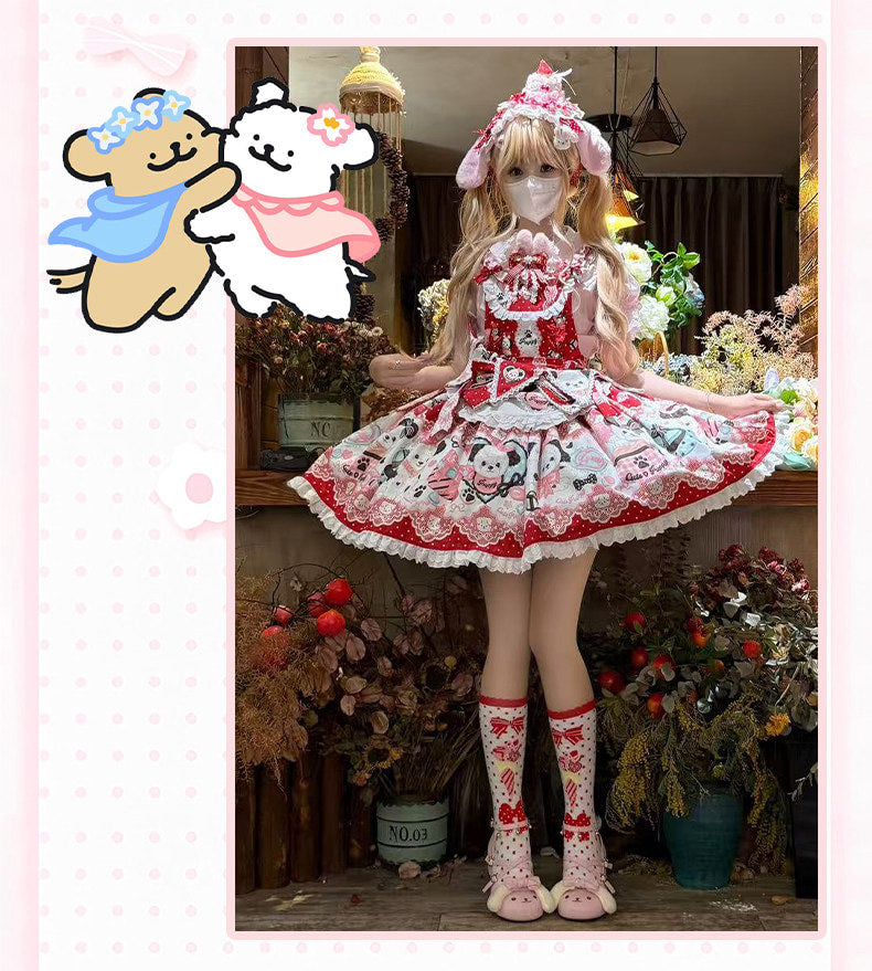 Yanran - Sweet Puppy Print Lolita OP - One-piece Sweet Lolita dress