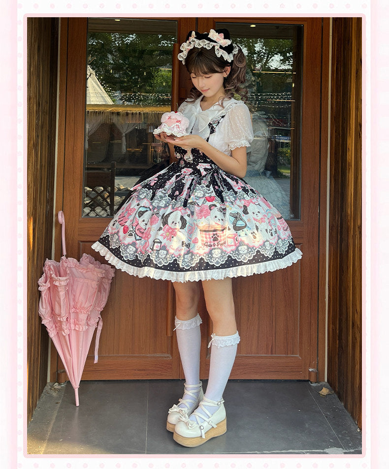 Yanran - Sweet Puppy Print Lolita OP - One-piece Sweet Lolita dress