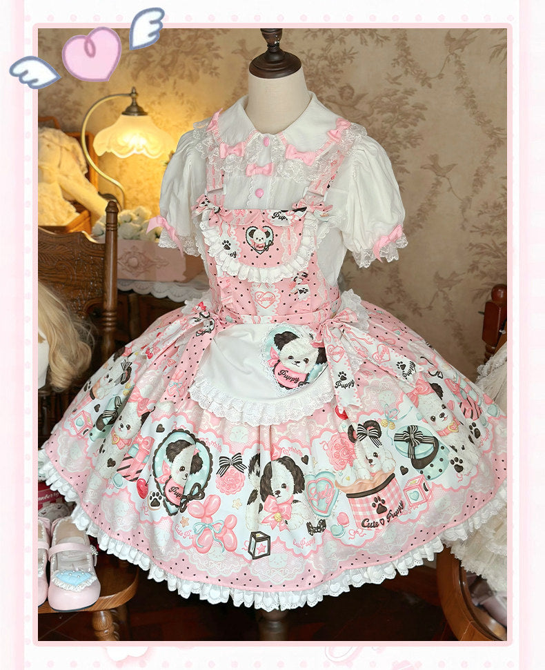 Yanran - Sweet Puppy Print Lolita OP - One-piece Sweet Lolita dress