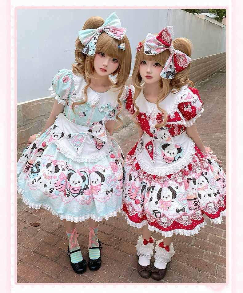 Yanran - Sweet Puppy Print Lolita OP - One-piece Sweet Lolita dress