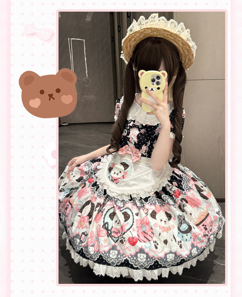 Yanran - Sweet Puppy Print Lolita OP - One-piece Sweet Lolita dress