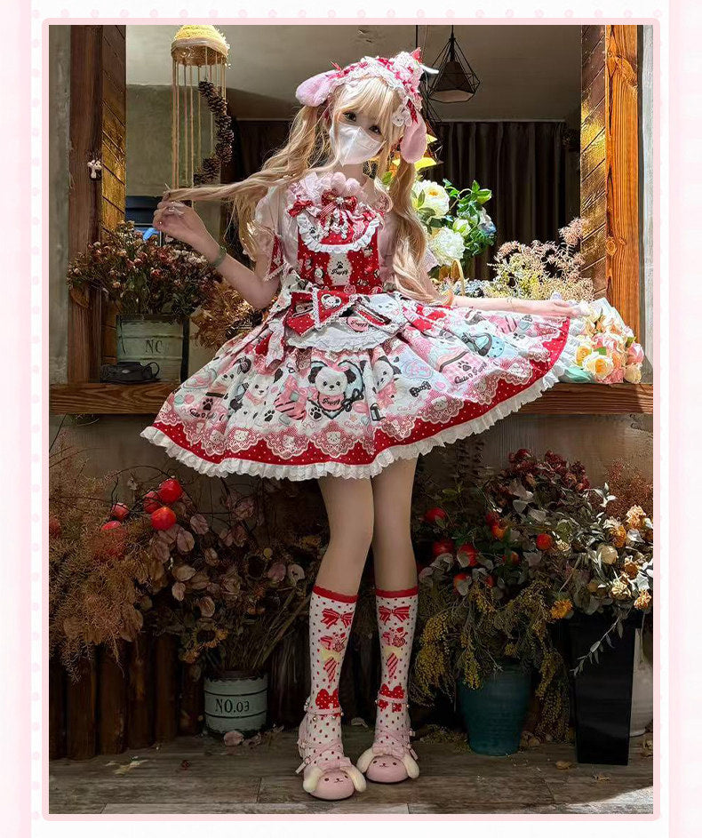 Yanran - Sweet Puppy Print Lolita OP - One-piece Sweet Lolita dress