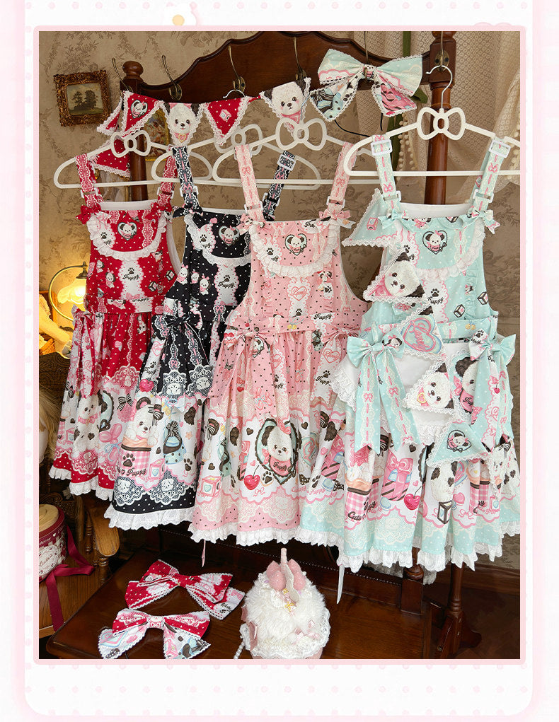Yanran - Sweet Puppy Print Lolita OP - One-piece Sweet Lolita dress