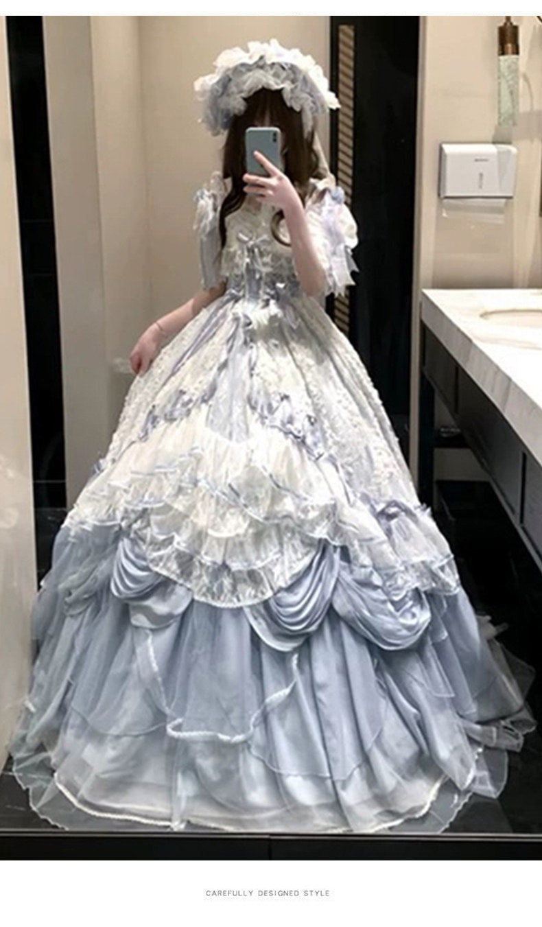 Emoji Dream - Lolita Formal Ball Gown Dress - Light blue long-length