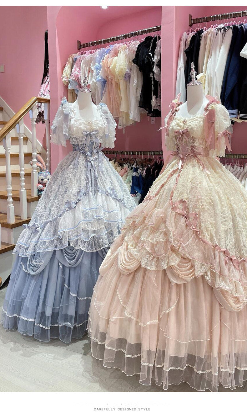 Emoji Dream - Lolita Formal Ball Gown Dress - Light blue long-length