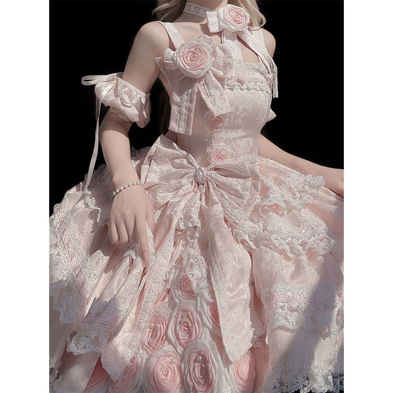 Creamy - Sweet Lolita Pink Rose Dress - Short pink lolita dress