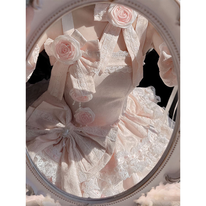 Creamy - Sweet Lolita Pink Rose Dress - Short pink lolita dress