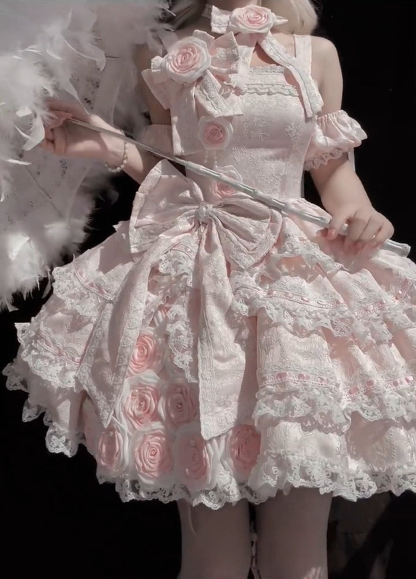 Creamy - Sweet Lolita Pink Rose Dress - Short pink lolita dress