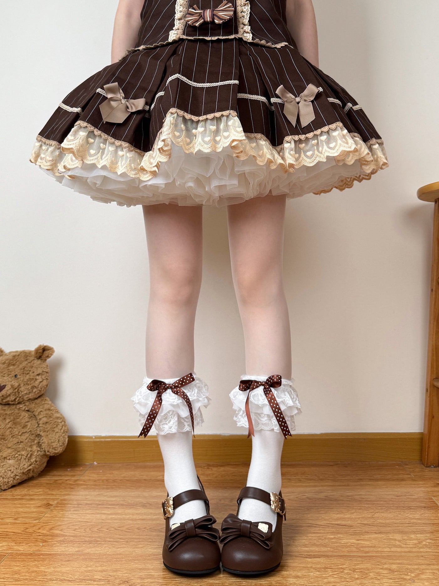 Chubby Bear Tales - Polka Dot Bow Socks - White base Lolita socks with colored