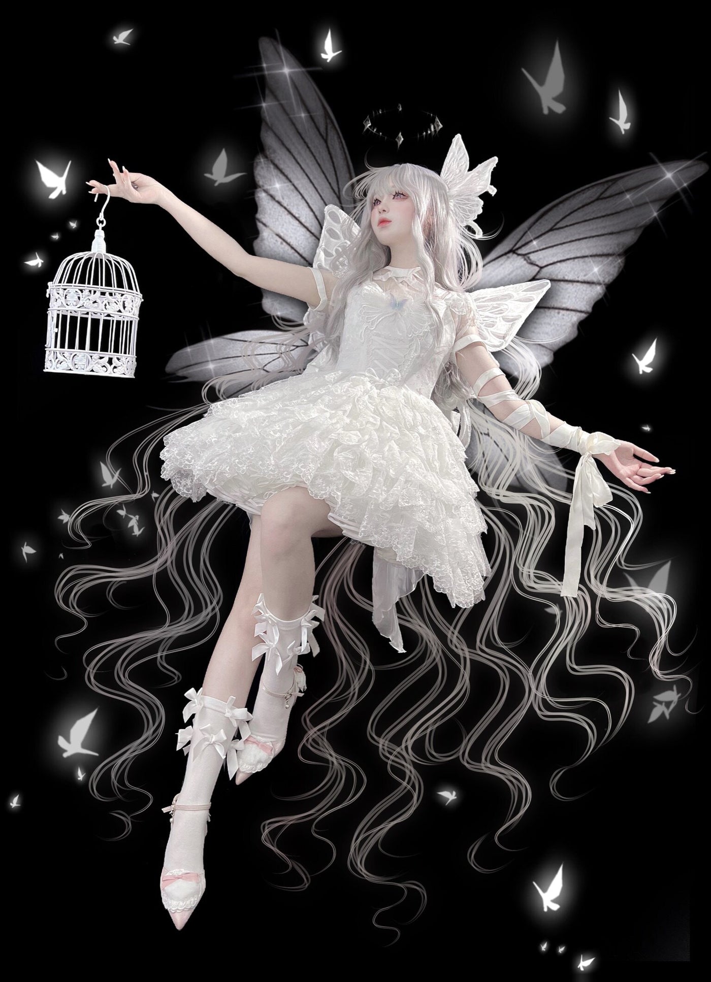 Alice - Butterfly Anthropomorphic Sweet Lolita Dress - White short