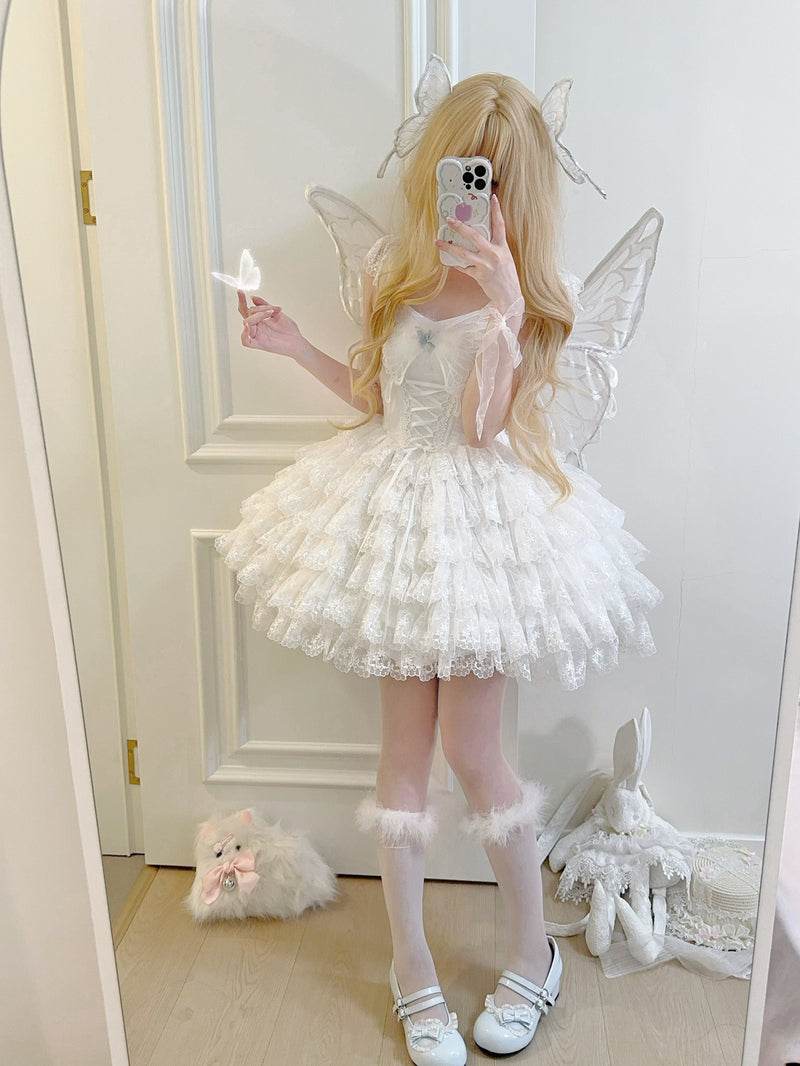 Alice - Butterfly Anthropomorphic Sweet Lolita Dress - White short